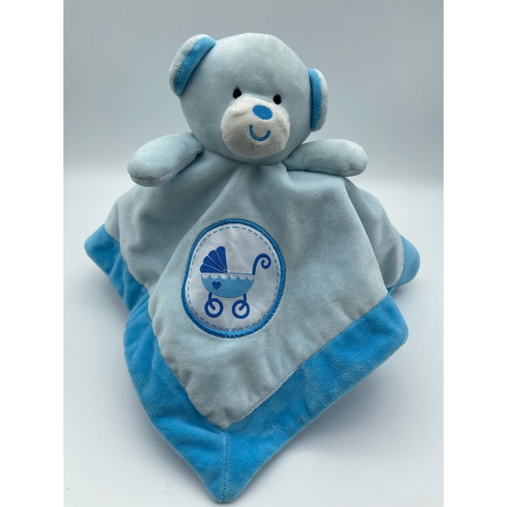Woody Toys Teddy Bear Lovey Fleece Rattle Head Security Toy Blue Soft